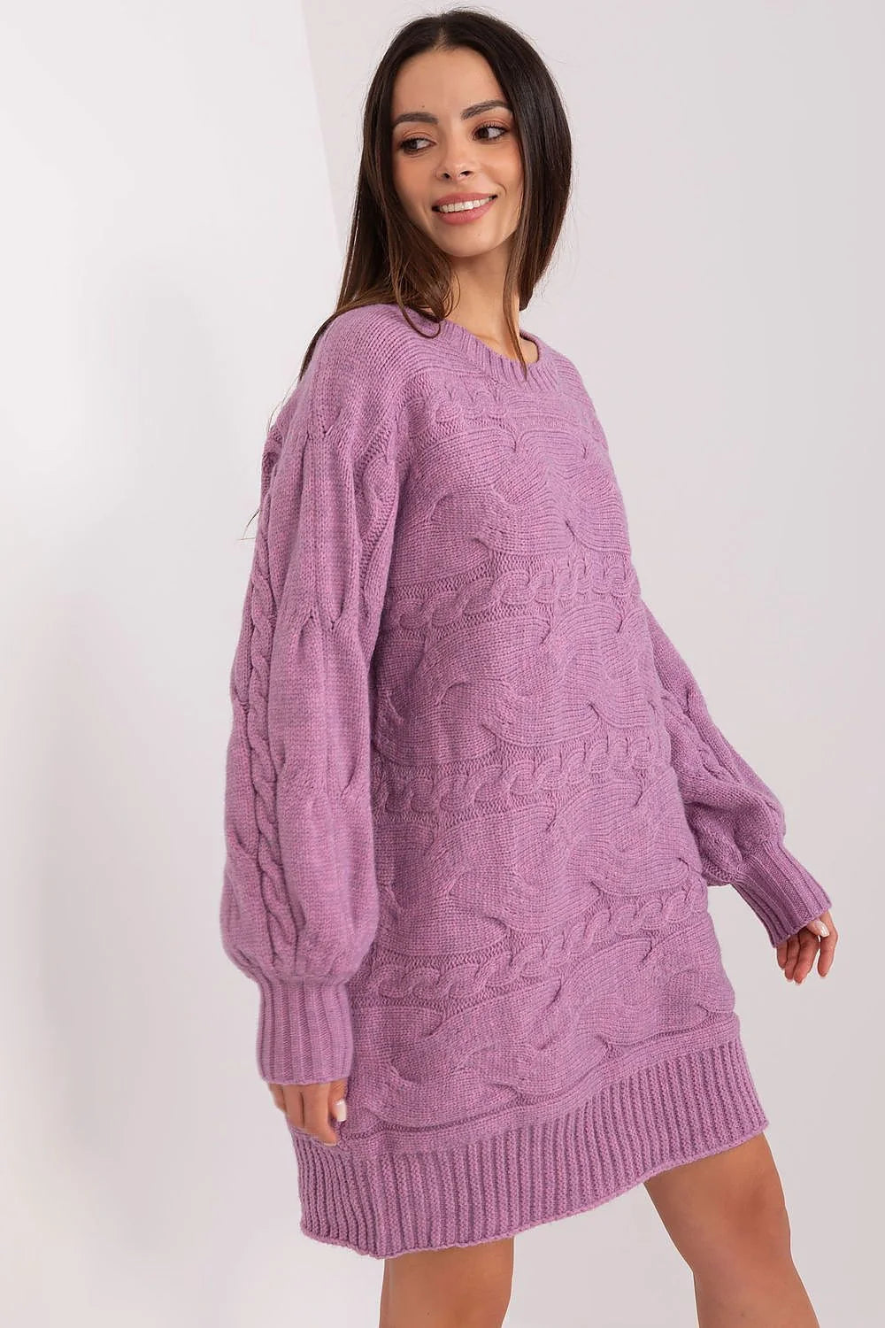 Robe pull femme ample longueur genou maille côtelée manches bouffantes lavage facile robe automne hiver