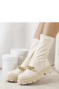 Bottines beige femmes semelle épaisse chaîne métal fourrure doublure cuir écologique style moderne tendance
