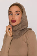 balaklava snood capuche tubulaire maille côtelée taupe chaud doux extensible élastique coupe ajustée col monté bordcôtes maintien thermique