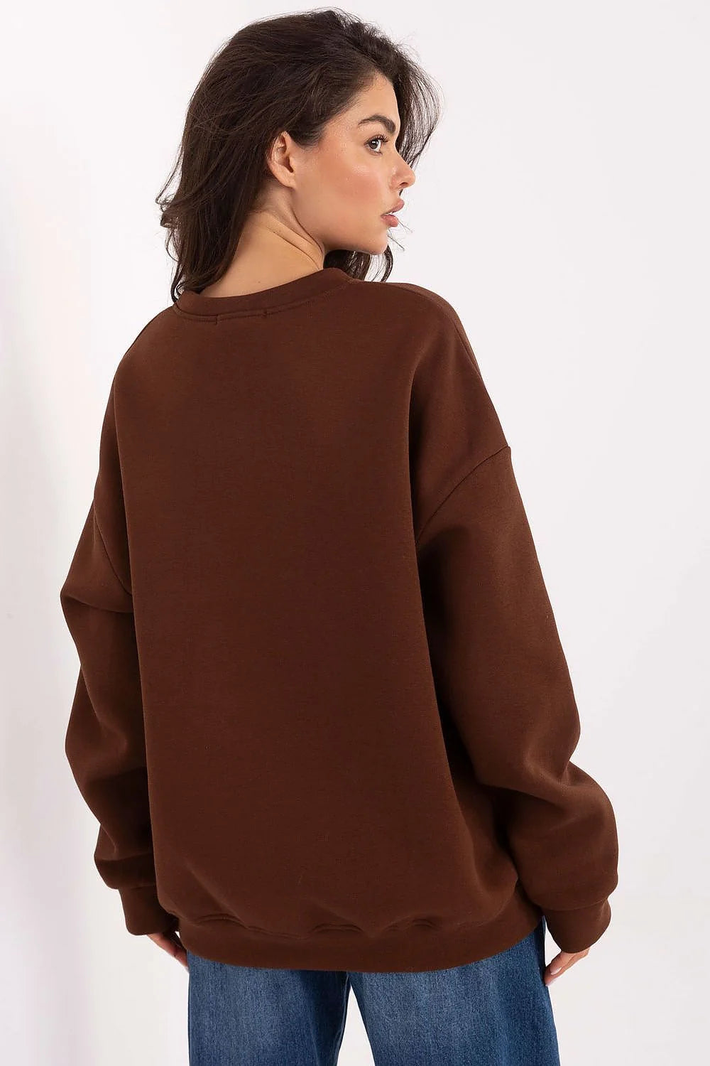 sweatshirt femme oversize marron chocolat col rond manches longues molleton épais grand logo BROOKLYN NYC appliqué bouclette rose