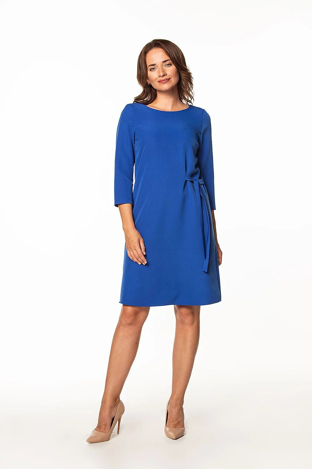 Robe de jour Tessita élégante coupe droite manches 3/4 couleur bleu vif matière fluide tailles S à XXXL