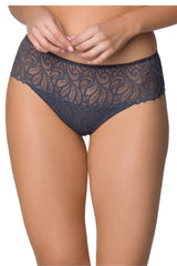 culotte dentelle stretch gris anthracite motif feuille ajouré bord festonné bande élastique maintien confortable couvrante taille haute élégante