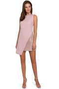 Robe soirée satinée asymétrique élégante rose pastel moderne sans manches chic pour femmes sophistiquées