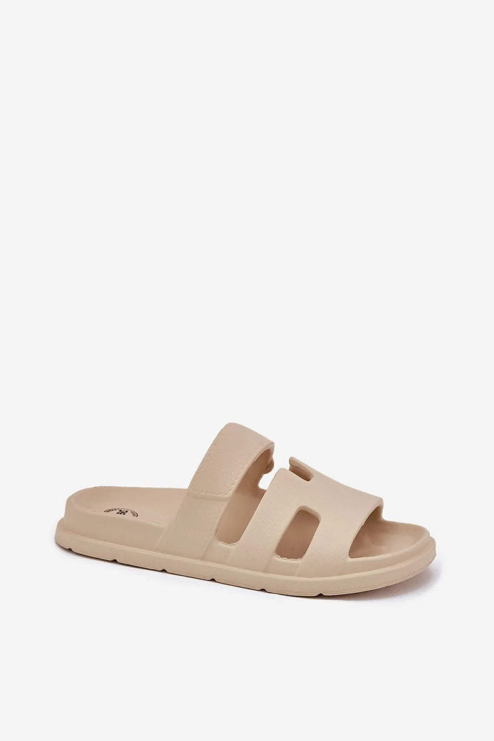 sandales femme beige crème synthétique EVA semelle épaisse amortissante antidérapante design minimaliste brides larges découpées bout ouvert respirantes