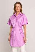 Chemise manche courte Stylove en coton biologique bio couleur lilas style tunique oversize moderne pour femmes