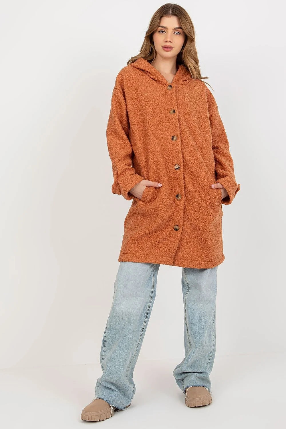 Manteau pour femme en peluche à manches longues capuche poches coulissantes non doublé non isolé couleur noir