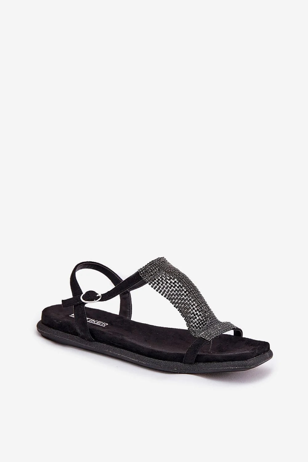 Sandales plates élégantes pour femmes avec strass crystals, semelle épaisse confortable, adjustable buckle, cuir suédé, occasion spéciale, été