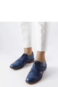 Chaussures basses élégantes pour femmes en cuir bleu, design moderne, semelle marron, confortable, style versatile