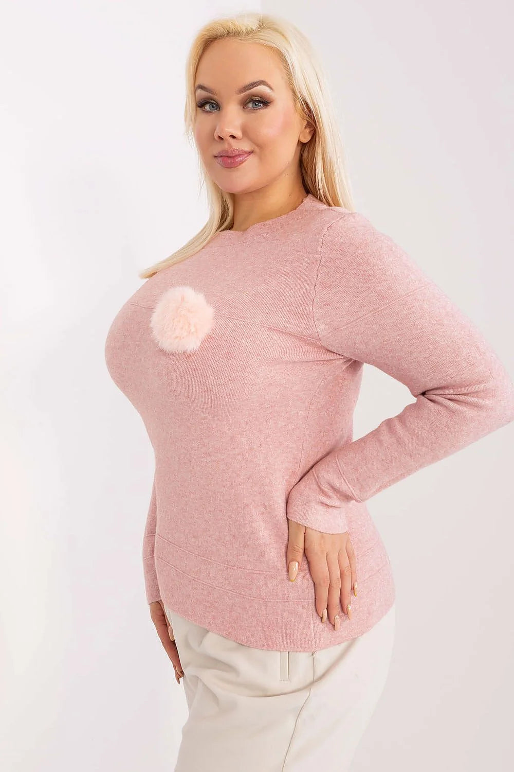 Pull-over féminin plus size longueur standard manches longues en viscose couleur rose pâle style casual