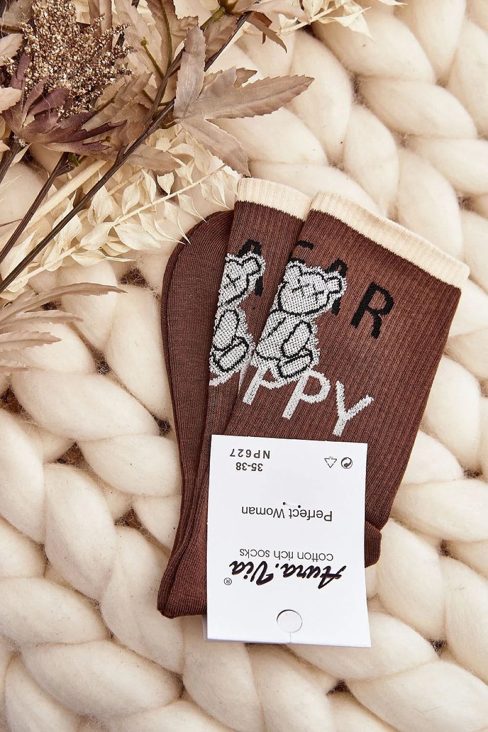 Chaussettes Step in style pour femme, motif ours en peluche, coton 85%, style casual, taille 35-38