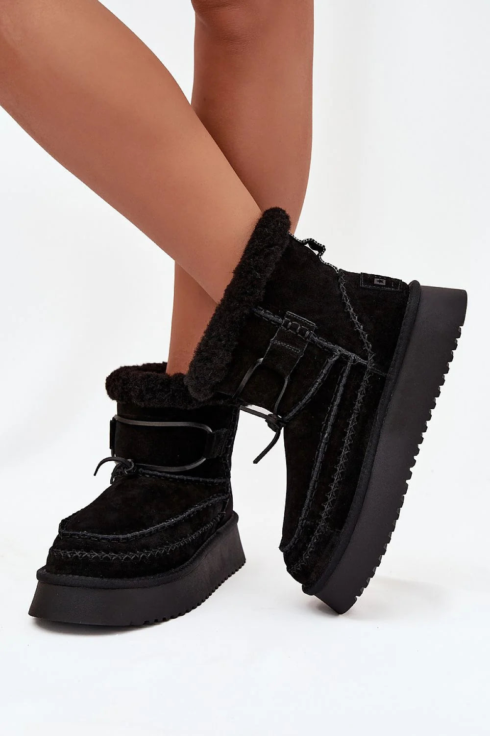 bottes neige femme BigStar daim suédé naturel premium durable élégante plateforme 35mm semelle antidérapante tige 145mm surpiqûres fourrure