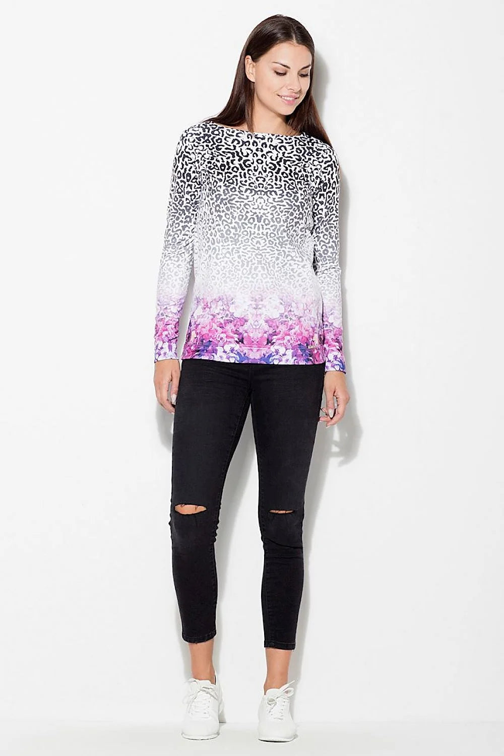 Top manches longues polyester style casual imprimé léopard floral chic et décontracté pour femmes modernes