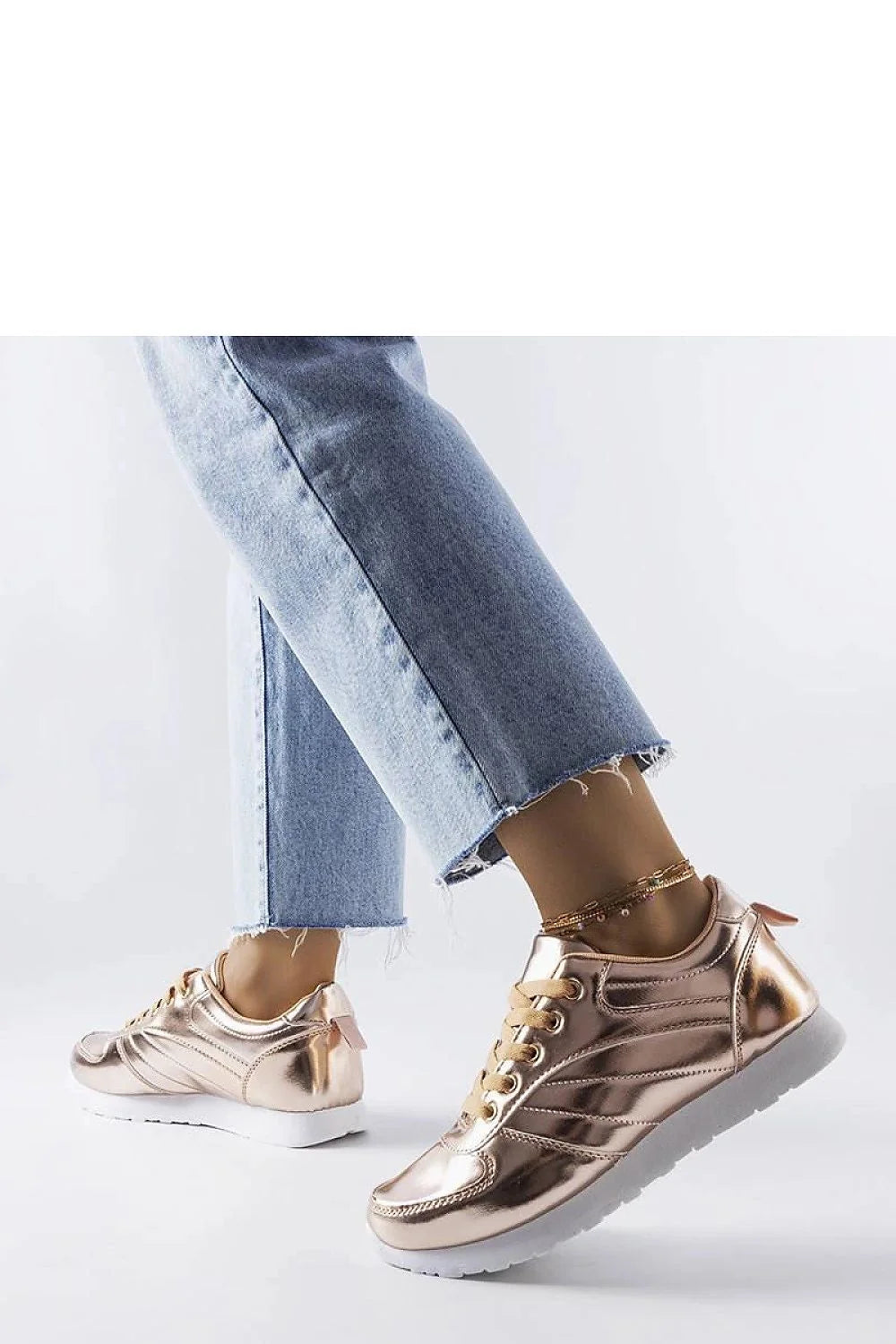 Baskets mode femmes élégance sportive design moderne doré rose métallisé semelle caoutchouc blanc ajustement parfait