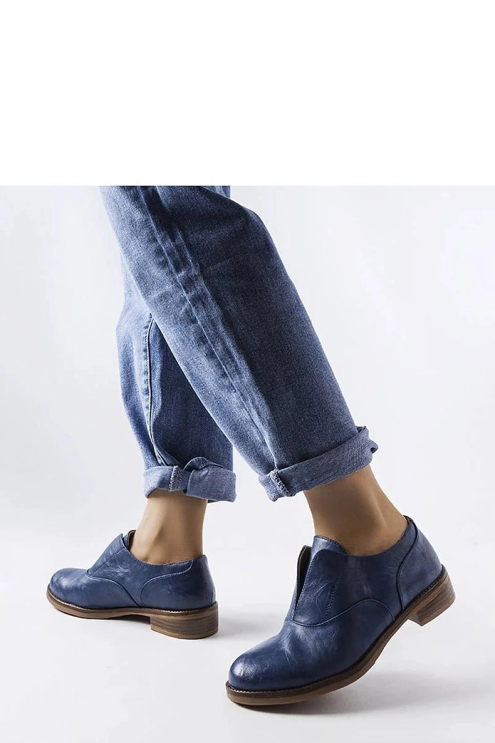 Chaussures pour femmes Derby style sans lacets cuir lisse bleu foncé coupe basse élégante confortable respirante occasion quotidienne semi-formelle