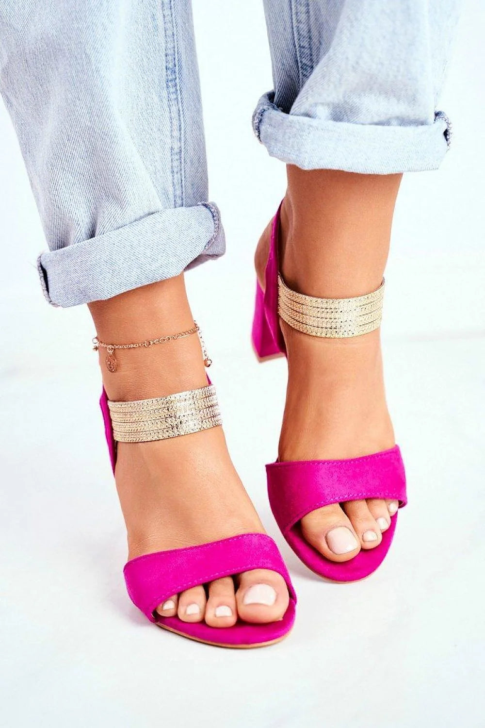 sandales femme fuchsia daim écolo suédine talon aiguilles 8cm bride avant minimaliste cheville réglable boucle dorée semelle cuir anatomique