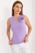 Débardeur féminin en maille côtelée couleur lavande fleur en tissu épaule gauche style moderne élégant coupe décontractée sans manches polyester femmes