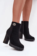 bottines femme cheville talon bloc haut suédine noire plateforme crantée antidérapante zippée doublure fourrure synthétique ornements strass