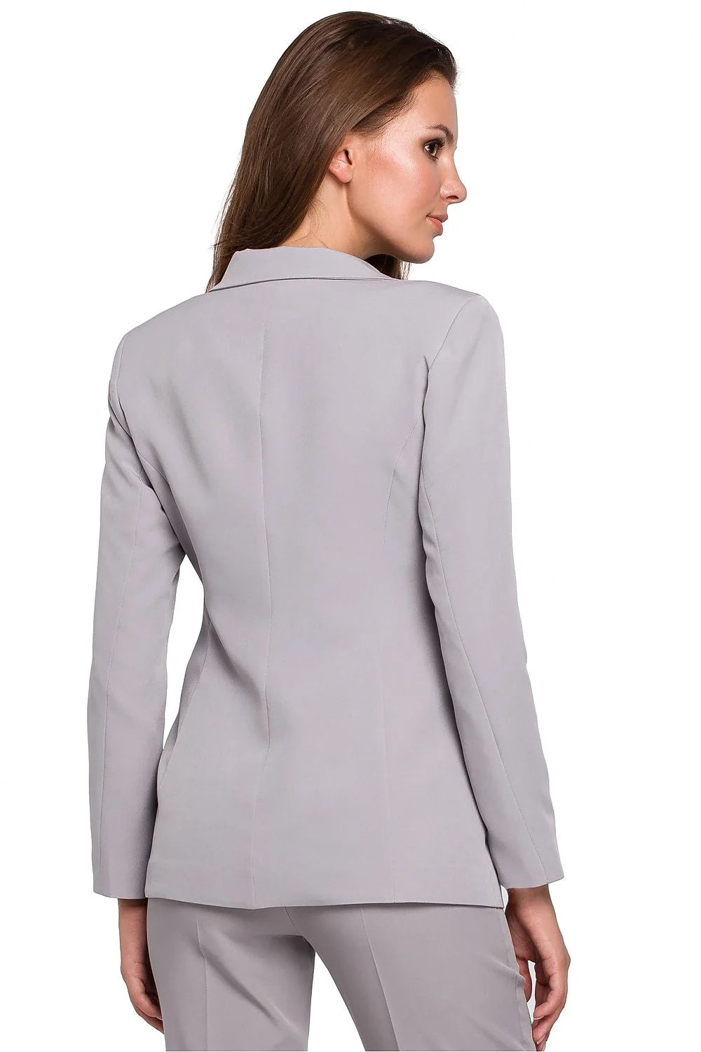 Blazer femme polyester élégant coupe ajustée gris clair tenue professionnelle bureau mode chic polyvalente