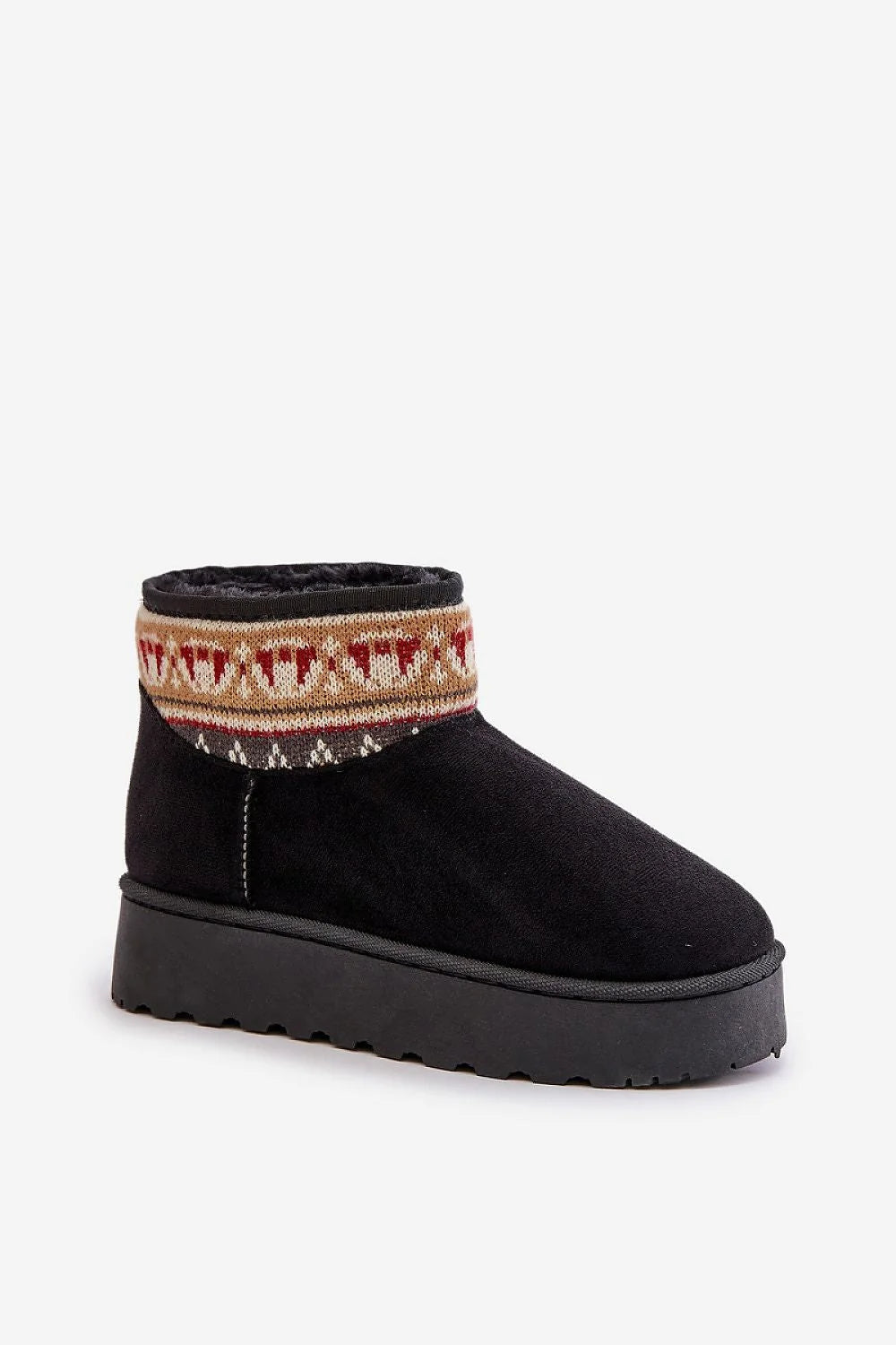 Bottes de neige Step in style élégantes design jacquard couleur crème rouge beige cuir suédé écologique fourrure doublure semelle caoutchouc plateau 3.5 cm