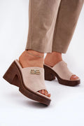 Mules femmes style moderne élégant beige marron semelle épaisse talon bloc matériaux doux confortable soirées estivales tenues décontractées