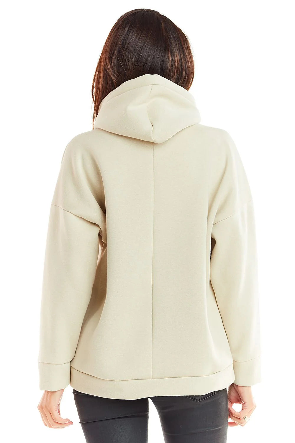 sweatshirt femme oversize molleton bleu ciel chiné coupe ample capuche cordon tressé poche kangourou poignets côtelés