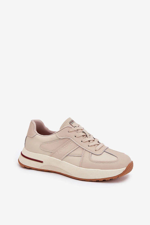 baskets femme basses rétro running lacets daniel lopez beige rosé simili cuir suède semelle compensée crantée marron confort