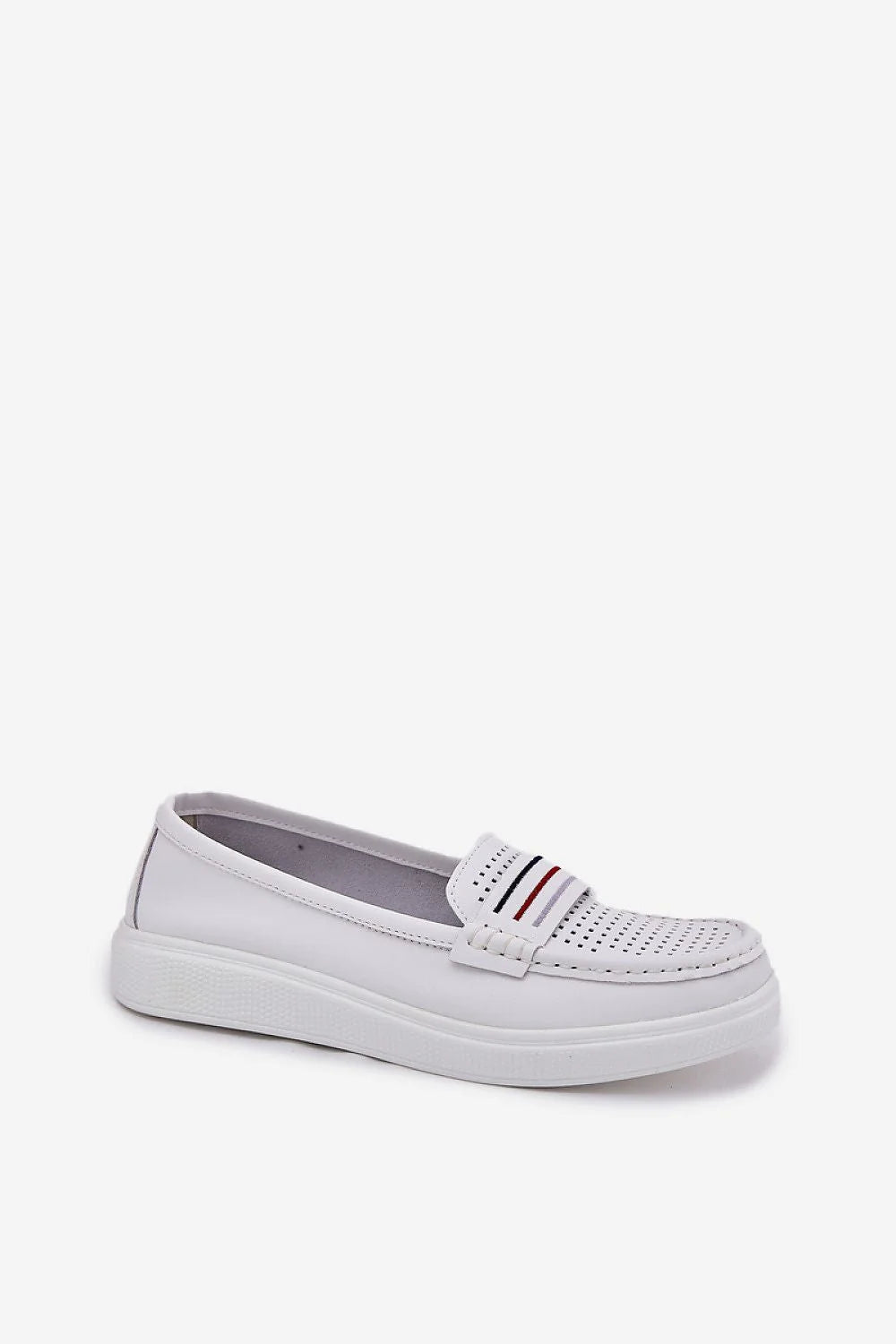 Moccasins pour femmes en cuir naturel style moderne blanc et multicolore confortable occasion quotidienne et semi-formelle