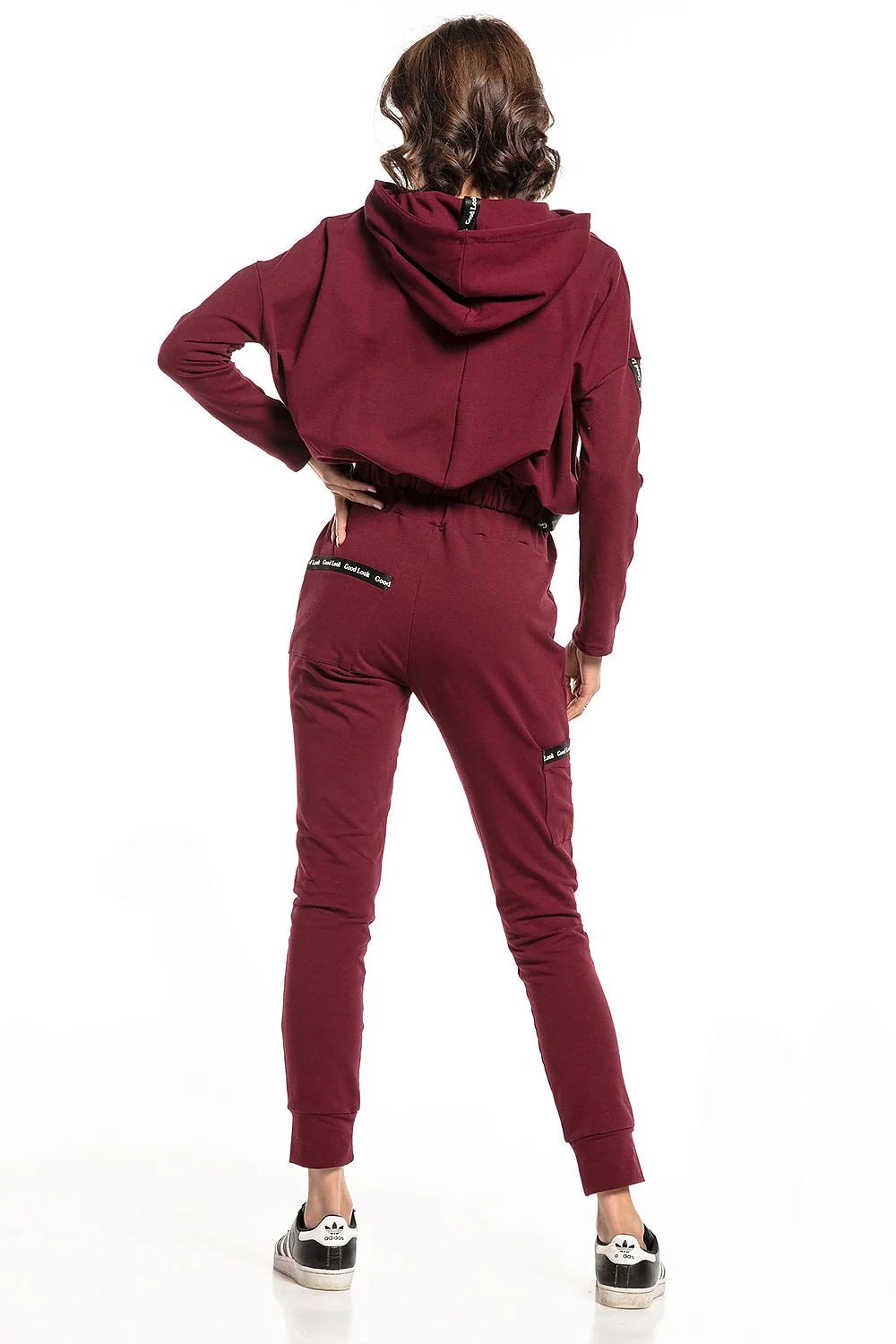 Ensemble sport femme coton bordeaux confort urbain bandes contrastées jogging capuche détente active