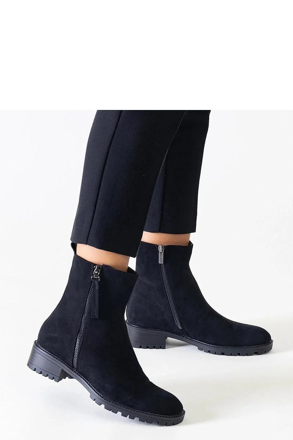 Bottines pour femmes en cuir suédé noir design classique épuré talon bas semelle caoutchouc occasionnels quotidiens