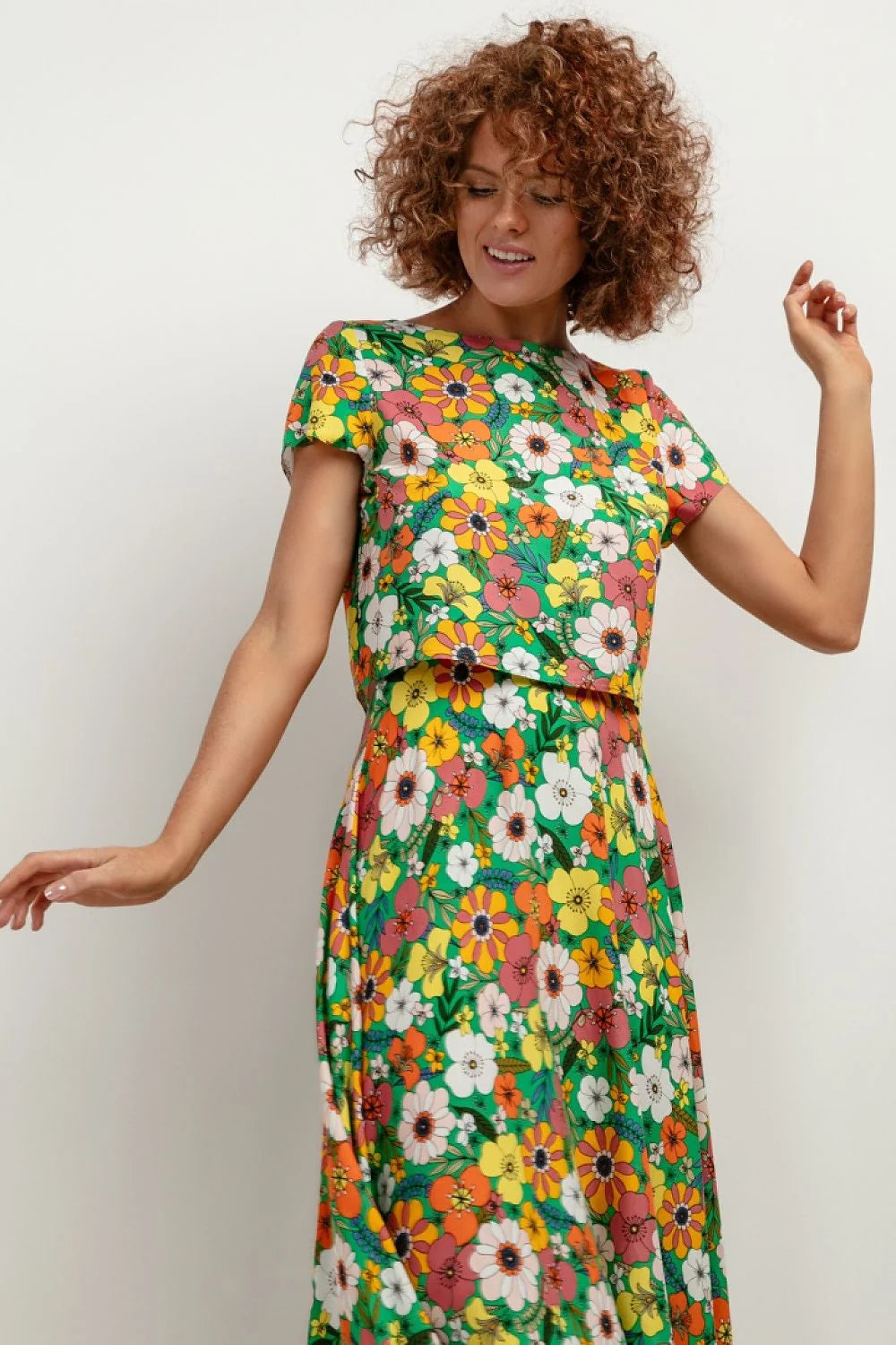 chemisier Tessita croptop manches courtes viscose fluide légère douce respirante imprimé floral multicolore ceinture nouée taille haute ensemble coordonné estival