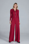 Ensemble femme maille côtelée bordeaux élégant et confortable avec pantalon large manches longues mode sophistiquée