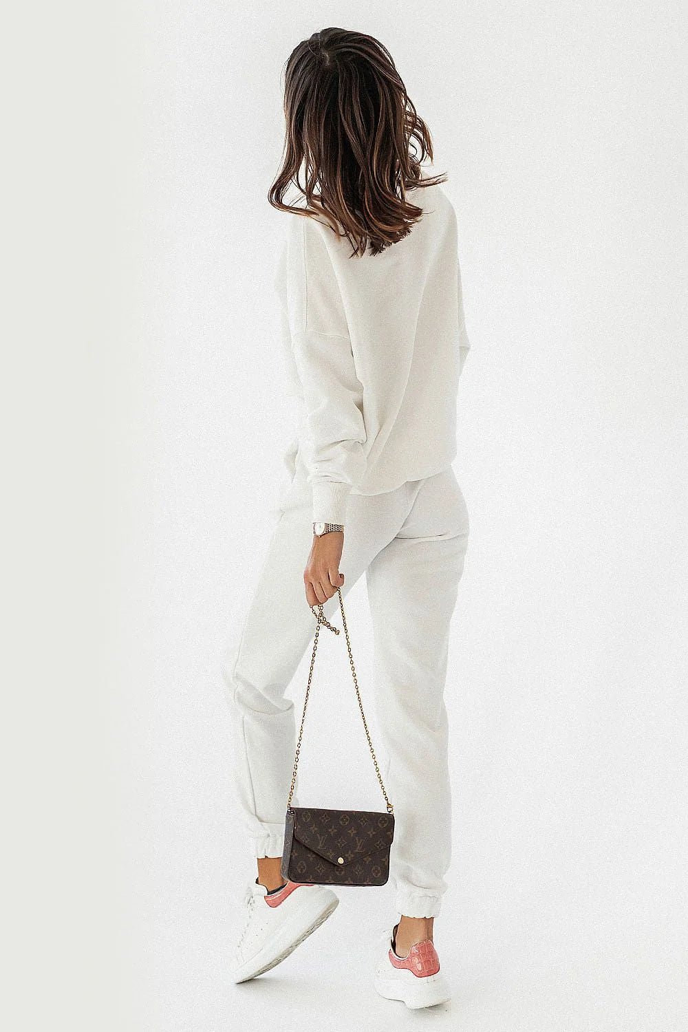 Sweatshirt IVON pour femmes, noir, oversized, col rond, manches longues, joggers assortis, ensemble décontracté, coton 92%, elasthanne 8%, mode moderne