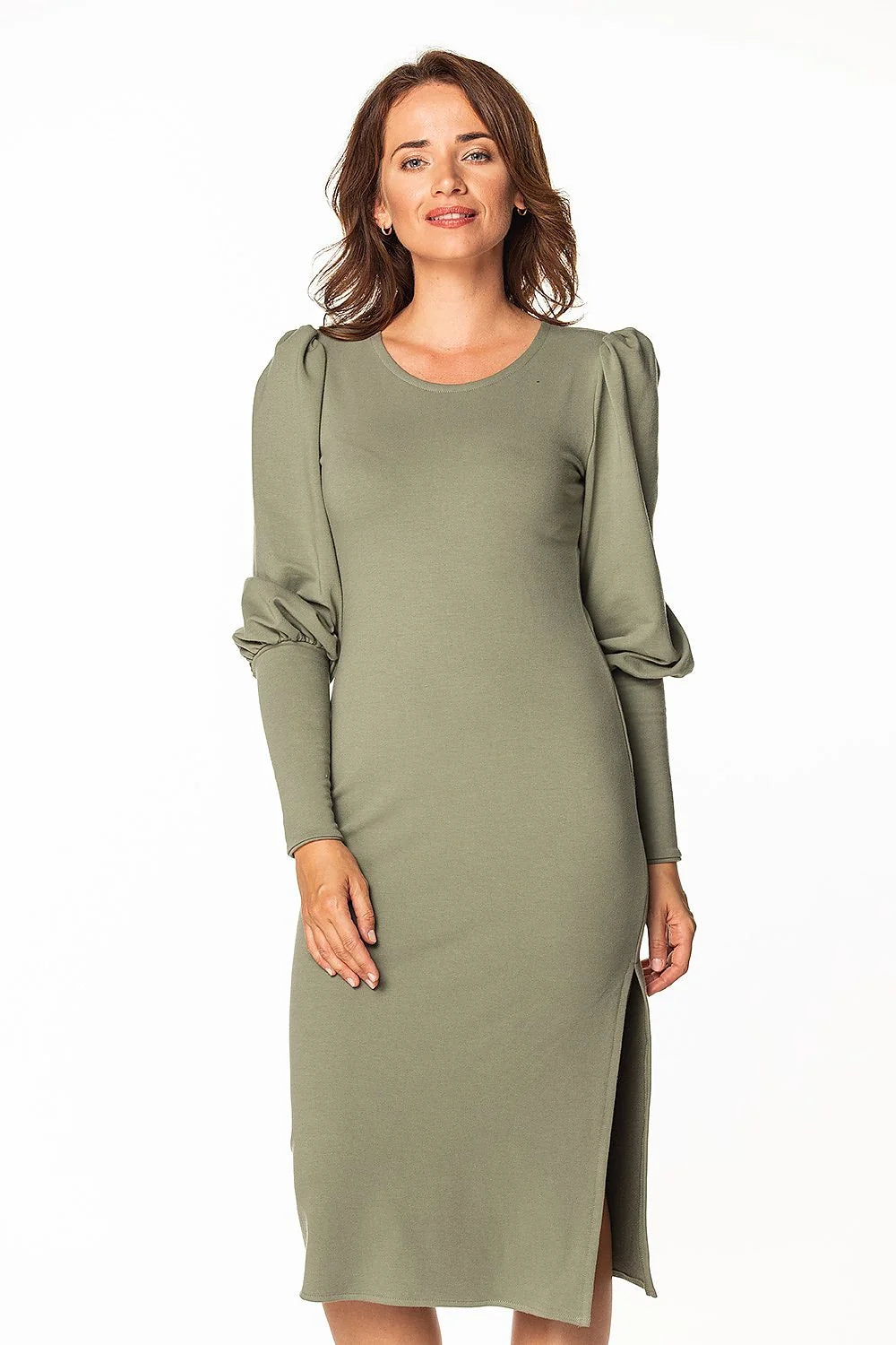 Robe de jour Tessita élégante en coton et polyester maille longue manches bouffantes encolure bateau femmes