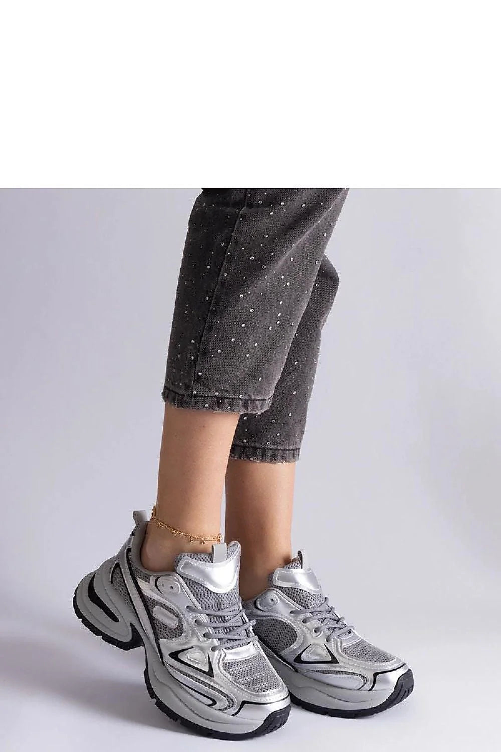 baskets solea femme chunky compensées argentées métallisées maille respirantes similicuir laçage rembourrées semelle épaisse profilée contrastée antidérapantes rétro sportives