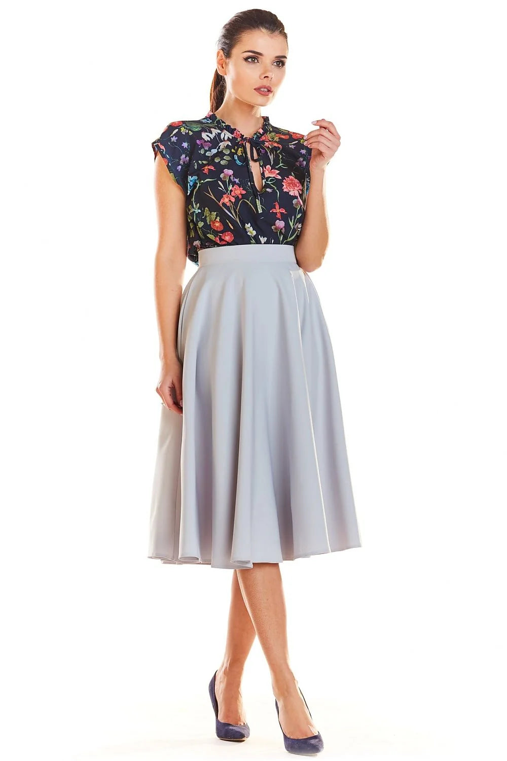Jupe élégante en coton évasée à motifs floraux colorés pour femme moderne et soirées chics