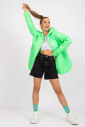 Veste Rue Paris matelassée verte transition femmes capuche manches longues boutons pression polyester doublée taille ajustable style urbain