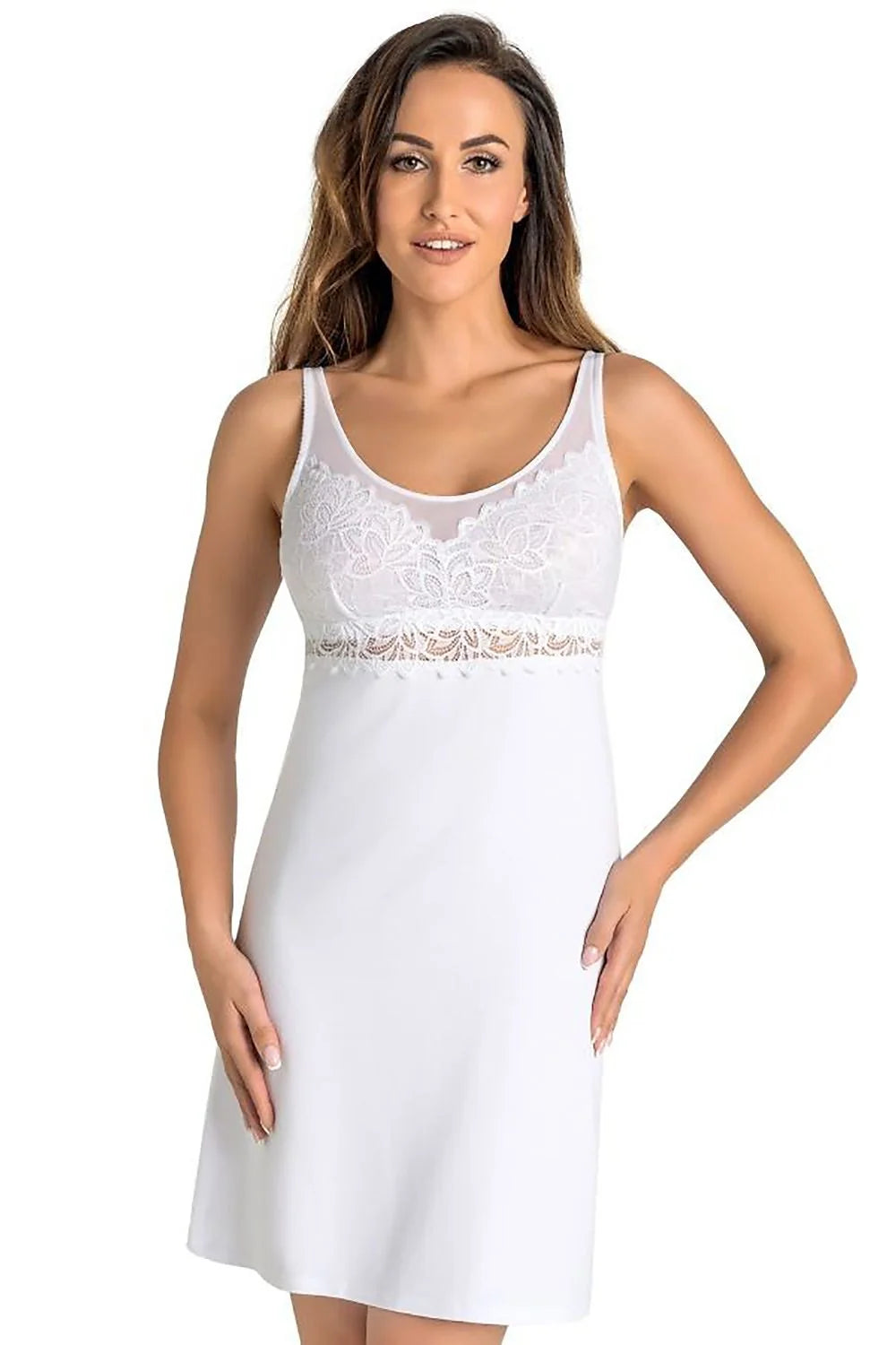 Nuisette sexy Teyli en dentelle florale, blanc pur, élastique, ajustée, confortable, robe de nuit élégante