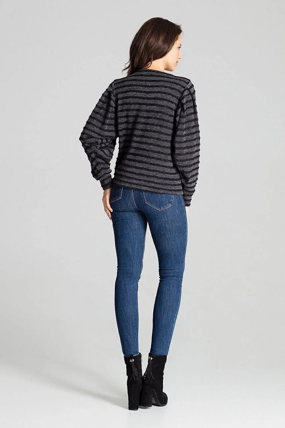 Chemisier femme manches longues élégant en polyester viscose rayures grises confort moderne toutes occasions