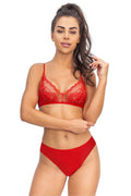 bralette triangle dentelle rouge transparente bretelles réglables non rembourrée tulle stretch maintien léger culotte bikini taille mi haute confortable sexy