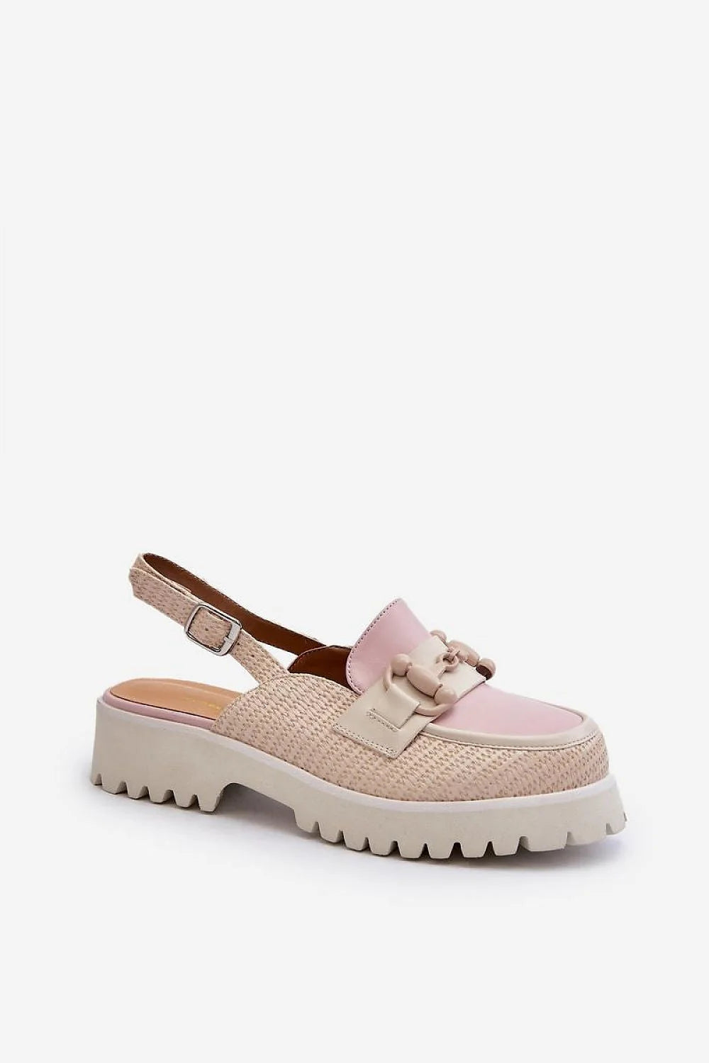 Sandales compensées design audacieux cuir artificiel ornement perlé beige rose crème femmes