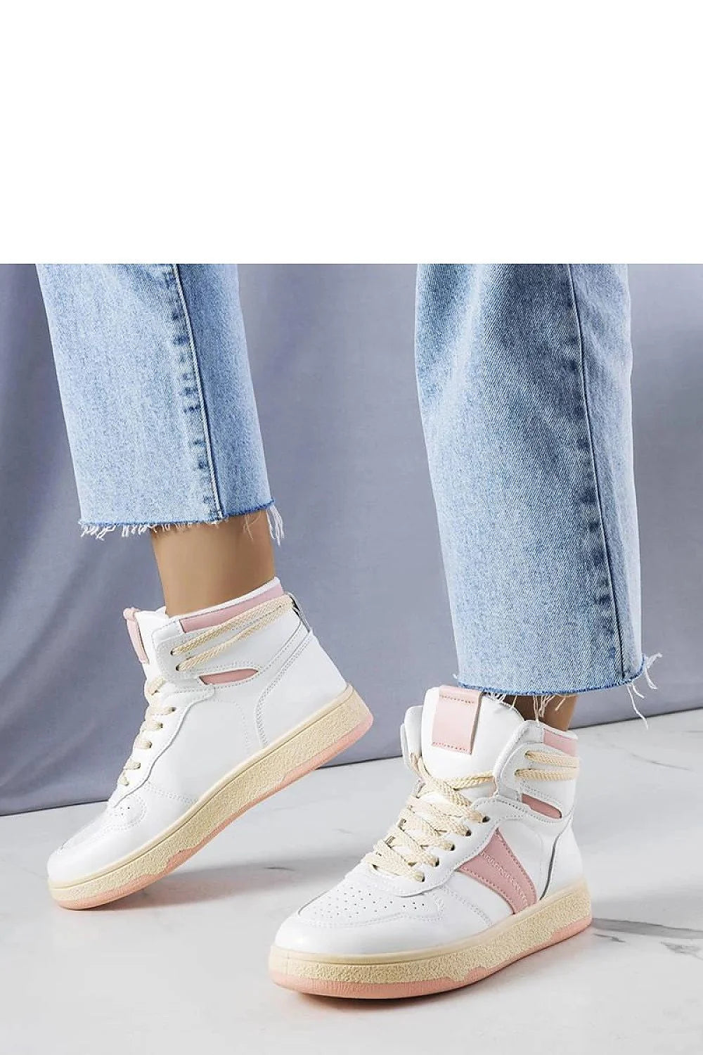 Baskets montantes femmes cuir simili cuir blanc rose haute qualité confort style urbain tendance durable