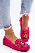 Mocassins femmes style classique couleur rose vif en daim éco-suede confortable avec plateforme 1 cm