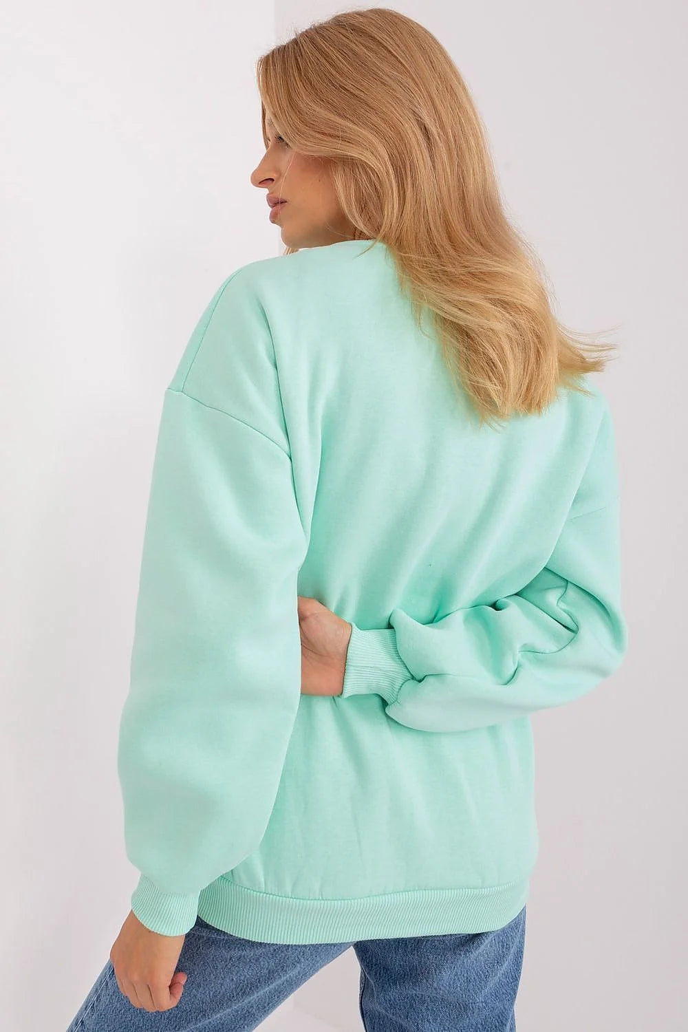 Sweatshirt femme Empathy coloré design moderne coupe ample col rond manches longues coton polyester vert menthe