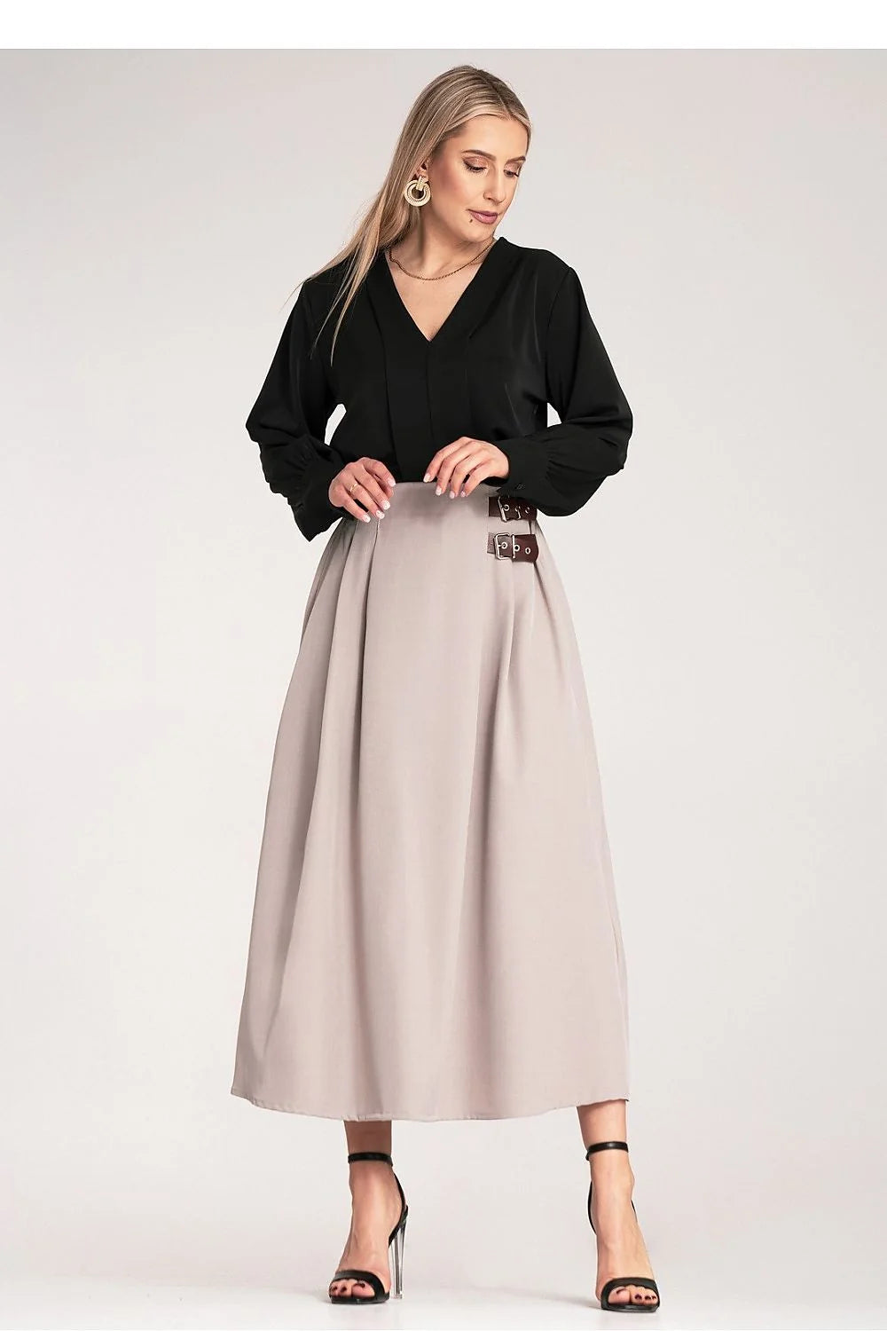 Jupe Figl élégante longue en polyester 95% élasthanne 5% avec plis subtils et bandes latérales stylées pour femmes