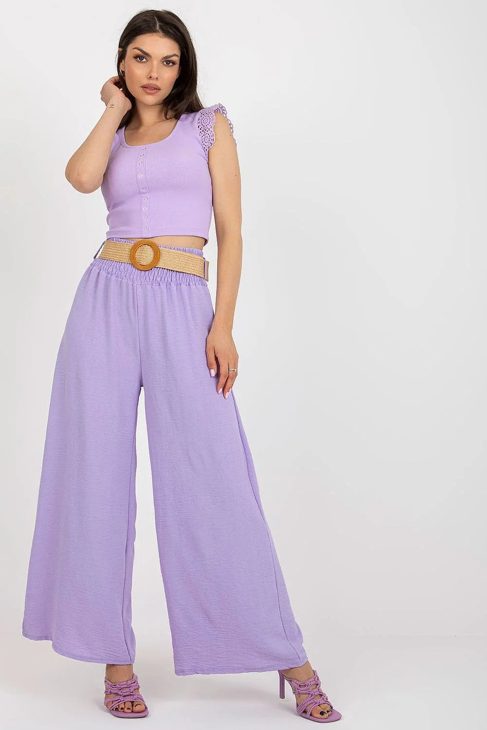 Ensemble femme robe courte et pantalon large en tissu doux couleur lilas style bohème chic
