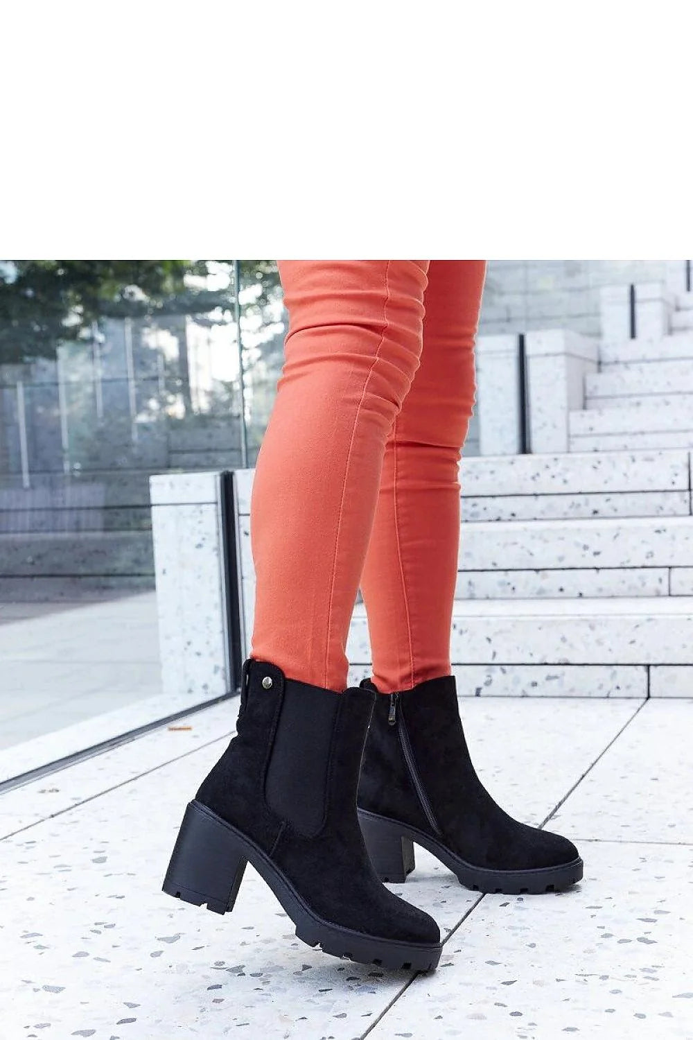 Bottes à talons carrés en éco-suède isolées noires femmes style Chelsea coupe ajustée talon 5-7 cm fermeture éclair latérale