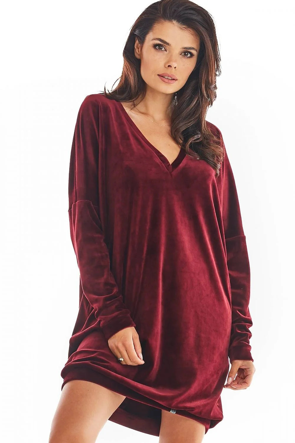 Nuisette velours bordeaux élégante confortable manches longues décolleté en V luxe pour femmes modernes