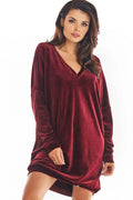 Nuisette velours bordeaux élégante confortable manches longues décolleté en V luxe pour femmes modernes