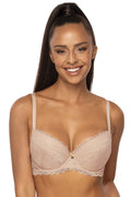 Soutien-gorge push-up élégant dentelle floral nude microfibre bretelles ajustables fermeture dos femmes
