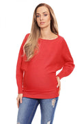 Pull pour femme en acrylique rouge vif design moderne oversize col rond manches longues occasion décontractée et semi-formelle